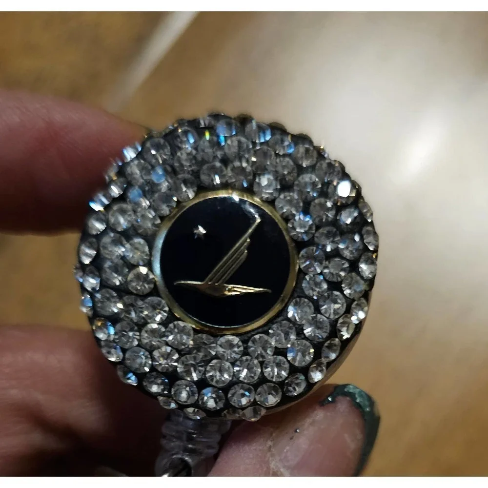 ID holder. Retractable. Vintage AS Button. Handmade. Bling. Rare.‎ Crew. Unique